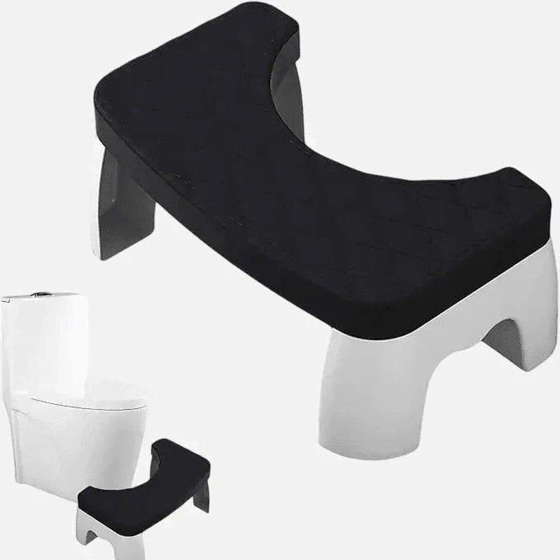 Sort ergonomisk toiletskammel med quiltet polstring og U-formet design