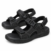 Sorte herresandaler med dobbelt velcro og perforeret tekstil