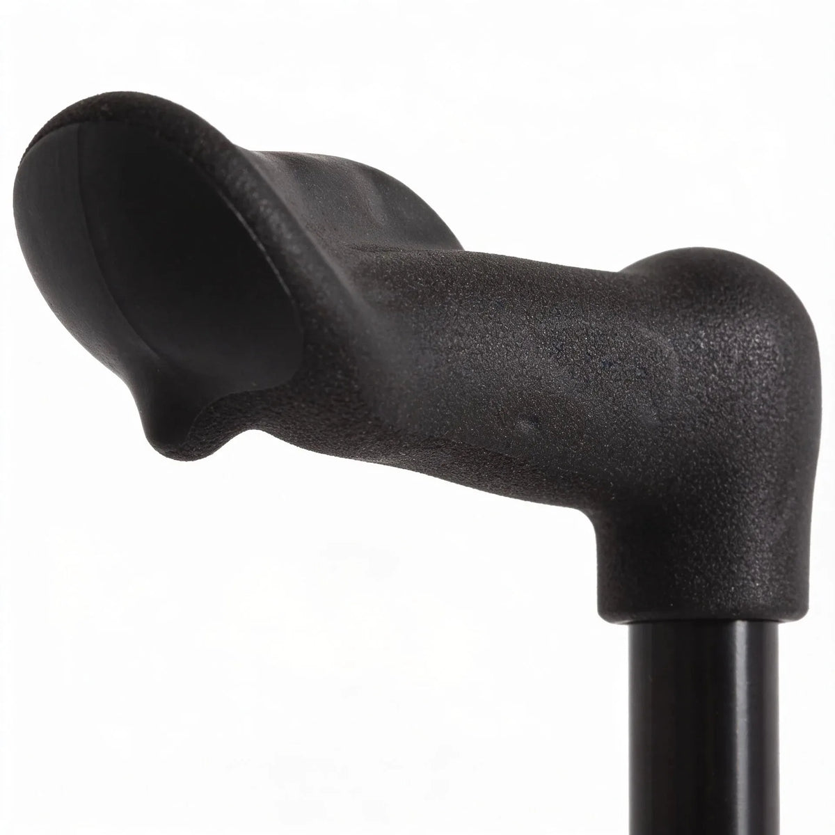 Sort ergonomisk stok med mat tekstureret håndtag til højrehåndet brug