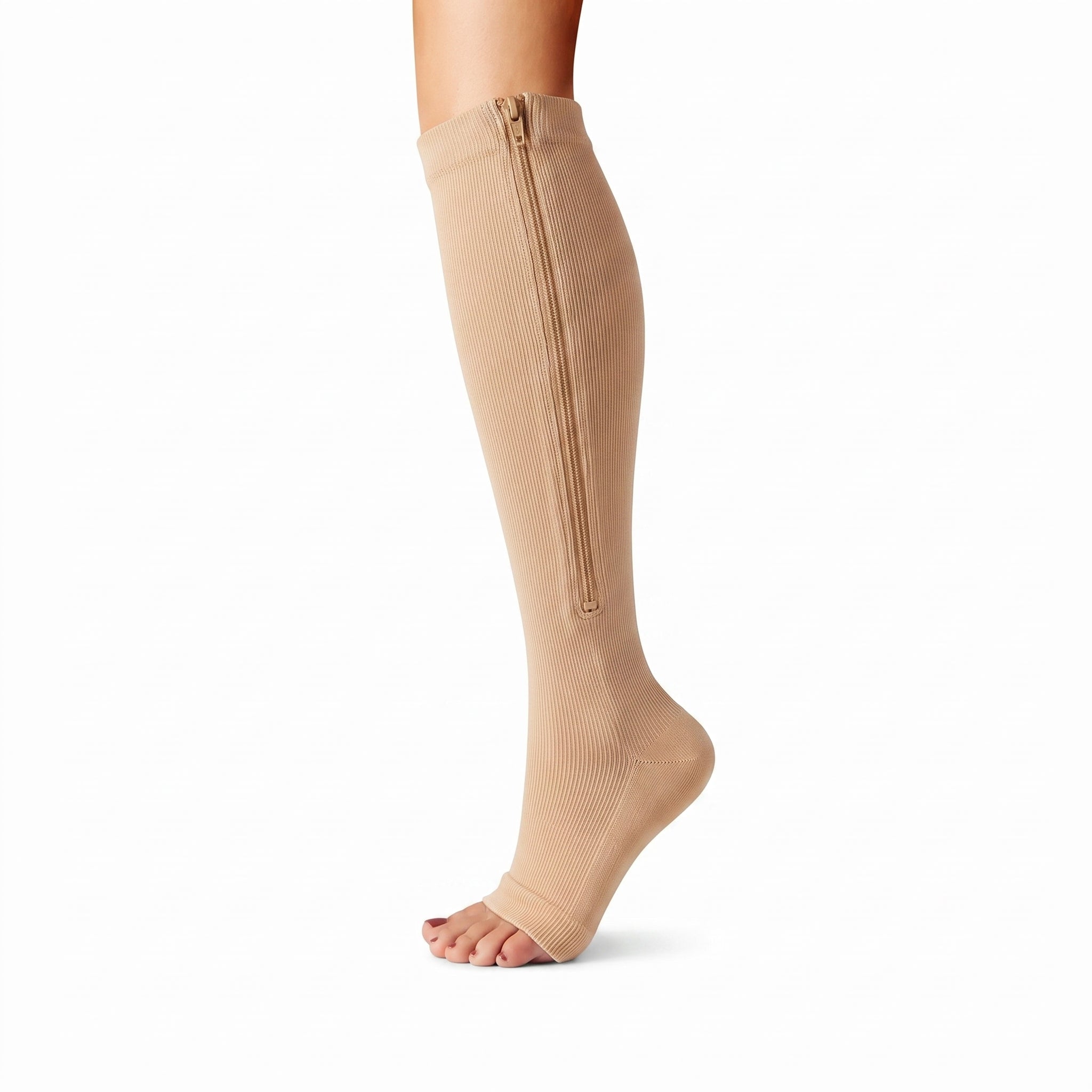 Unisex Støttestrømper med Lynlås - Beige