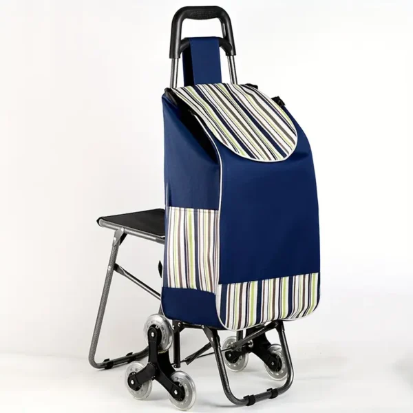 Sammenklappelig Indkøbstrolley med Sæde & Ergonomisk Håndtag | Navy Blå