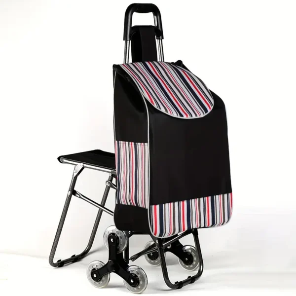 Sammenklappelig Indkøbstrolley med Sæde & Ergonomisk Håndtag | Sort